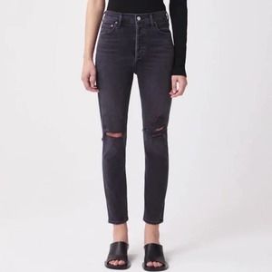 AGOLDE Women's Black Wash Distressed Nico High Waist Ankle Slim Fit Jeans 29